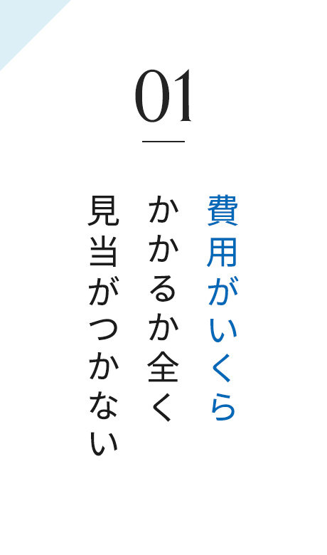 01 費用がいくらかかるか全く見当がつかない